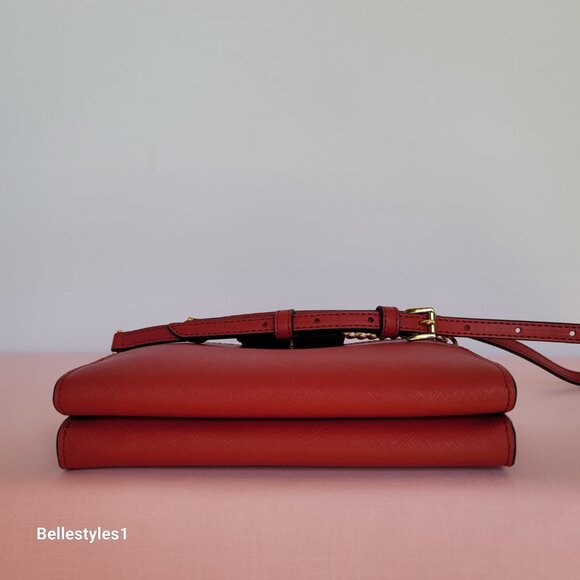 MICHAEL KORS Ruby Small Double-Zip Saffiano Leather Crossbody Bag- Crimson ⭐ - Picture 9 of 16